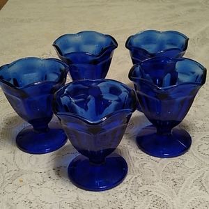 Vintage Anchor Hocking~ 5 Cobalt Blue Dessert Cups